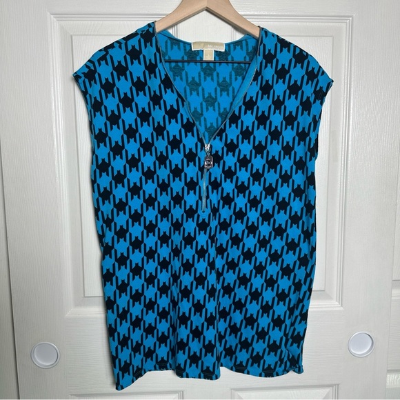 Michael Kors Graphic Sleeveless Blue and Black Blouse - Picture 1 of 13